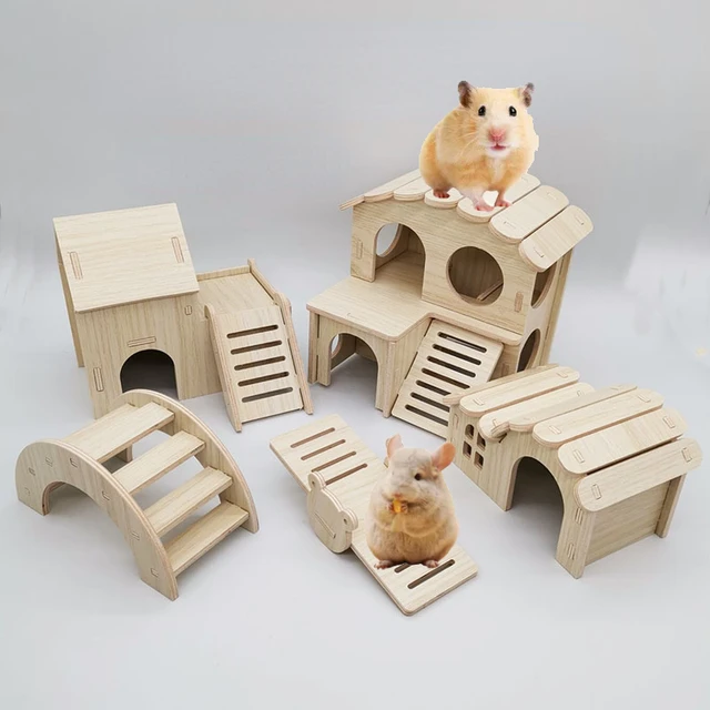 Hamster House DIY Hamster Wooden Gerbil Hideout House Canary Seesaw Pet Sport Wheel Exercise Toy Small Animal Toys AliExpress 15