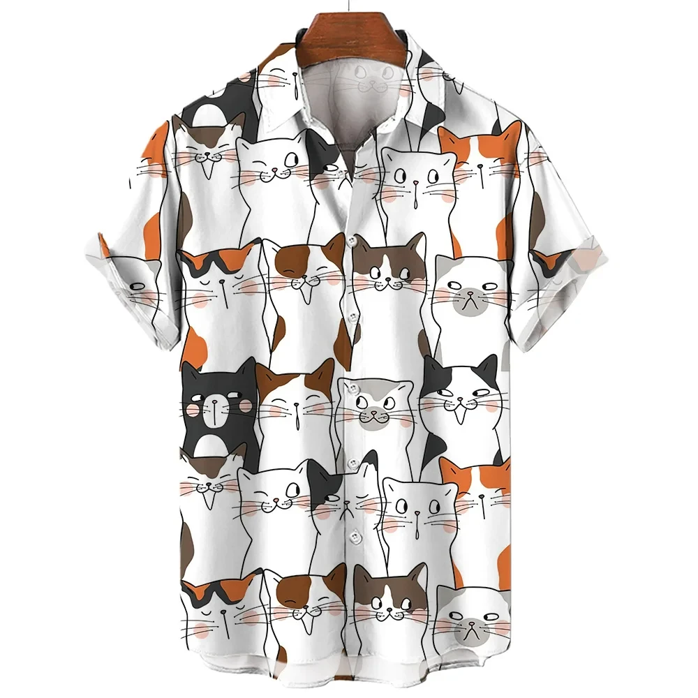 Cartoon Cat Dog 3D Printed Shirt Man/Women Casual Fashion Short Sleeves Shirts Button Lapel Streetwear Oversized Unisex Clothing