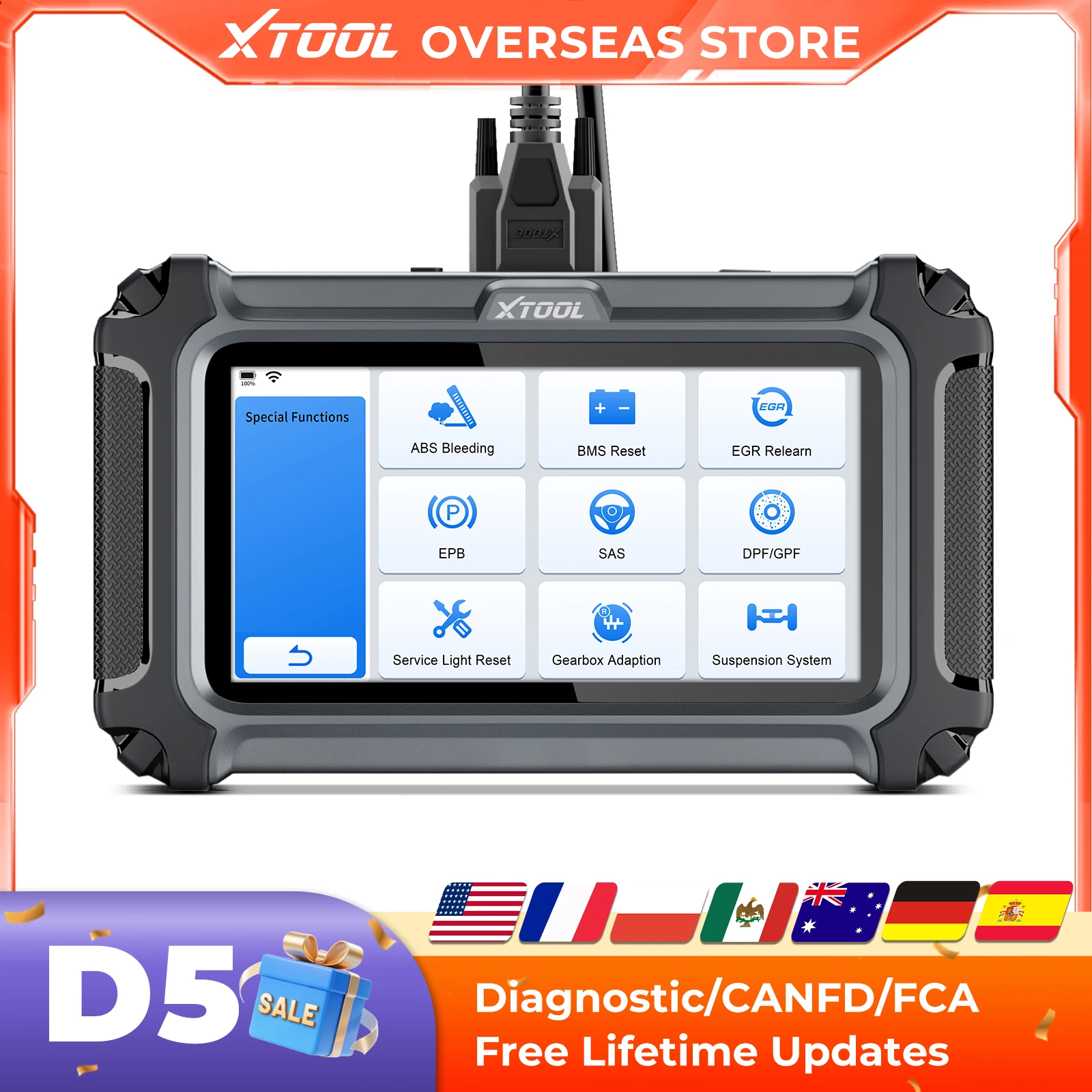 

XTOOL D5 OBD2 Car Diagnostic Tool Auto VIN Automotive Scanner OIL Reset Injector Code Built-in FCA/CANFD Lifetime Free Update