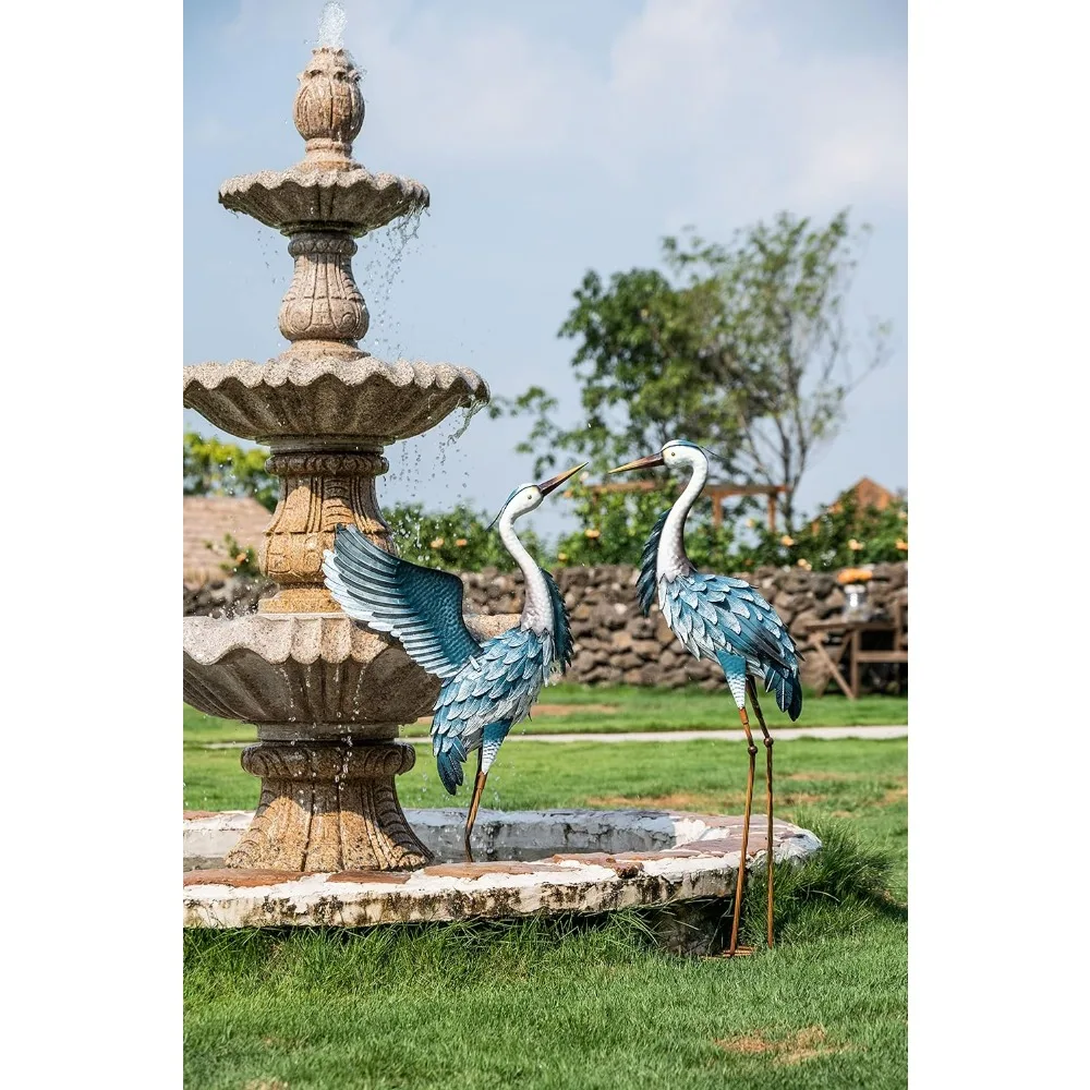 

Garden Decor Statue Blue Heron Yard Art Decor, 37-40.7" Large Metal Cranes Statues Decoy,Set of 2,Sculptures