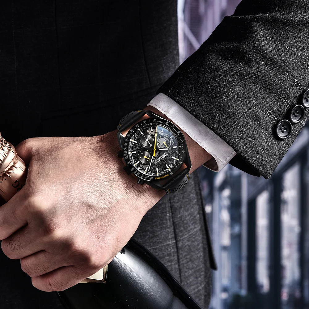 باجاني ديزاين 2025 القمر مشرق ساعات كوارتز رجالية ساعة عمل رجالية كرونوغراف AR الياقوت مرآة رياضية مقاوم للماء #3