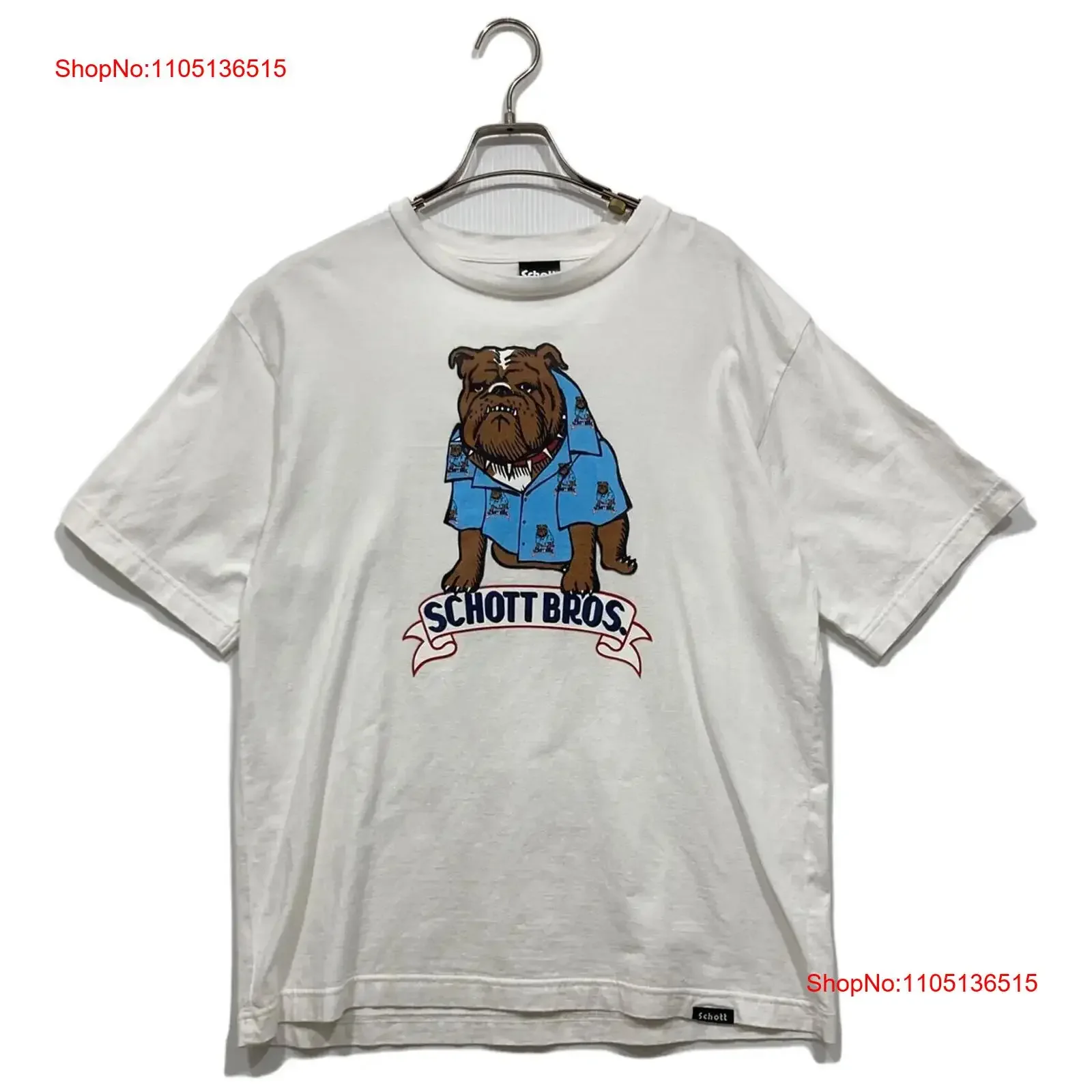 Schott BULLDOG T-Shirt, Größe M, Weiß, Herren, 3123132, Vintage-Waschung, bequem, grafisch, modisch, gestrecktes Oberteil für den Alltag