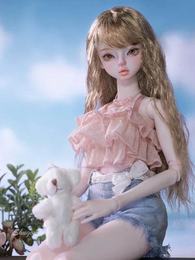 

New Original Shuga Fairy 4 Points Bjd Doll Snow Tea Modern Minimalist Style Sd French Ruffle Edge Refreshing Strap Movable Toys