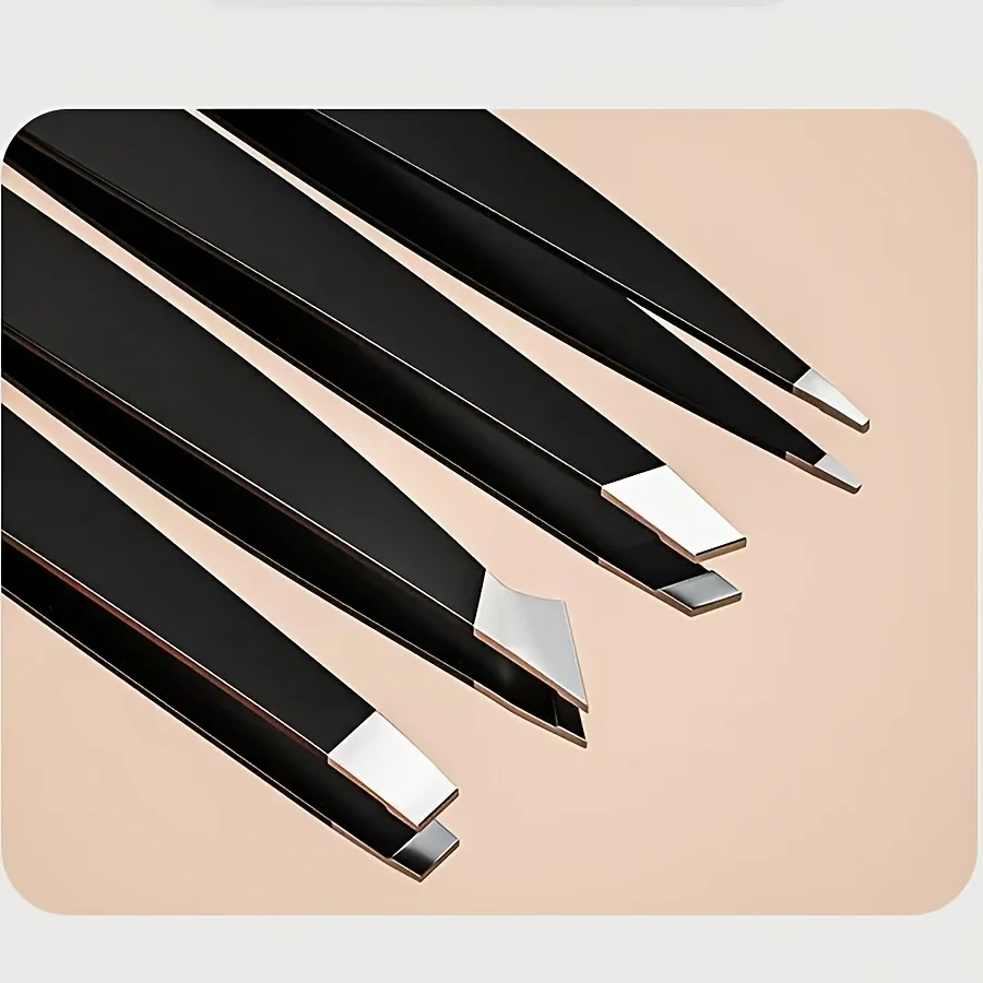 

Stainless Steel Eyebrow Tweezers Set for Fake Eyelashes Four-Piece Brown Case Storage Portable Makeup Tools