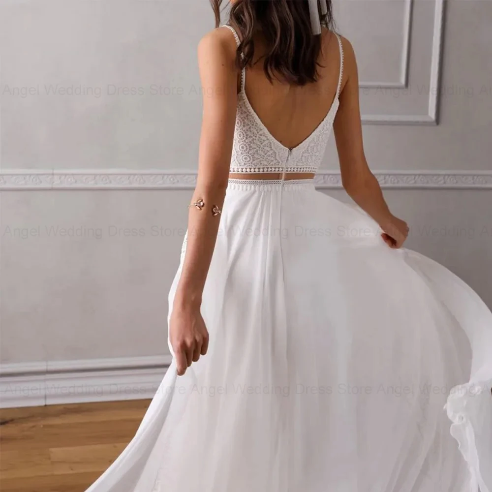 ANGEL Simple A-Line Customized Boho Wedding Dresses For Women 2025 V-Neck Backless Chiffon Bridal Gown Robe De Mariée