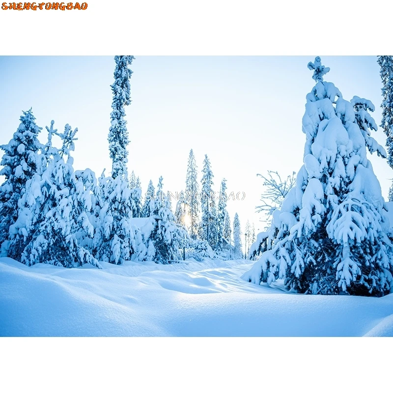 SHENGYONGBAO Christmas Day Photography Backdrops White Snow Scenery Pine Mountain Winter Photo Studio Background Props QS-72