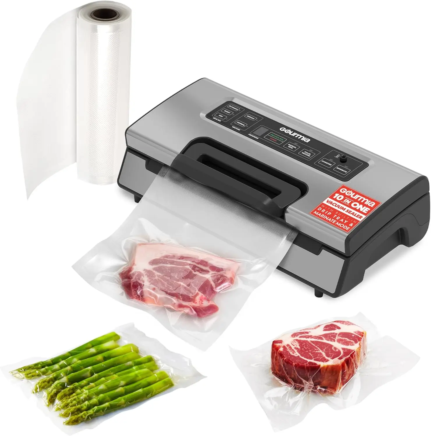 

Vacuum Sealer – Food Preservation System with Marinate Mode and Vacuum Hose, Pulse Control, LED Display, Built-In Cutter