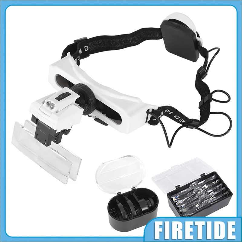 LED Head-mounted Magnifier with 8 Interchangeable Lenses, Adjustable Fit, Built-in Light. Perfect for Crafts and Detailed Work.