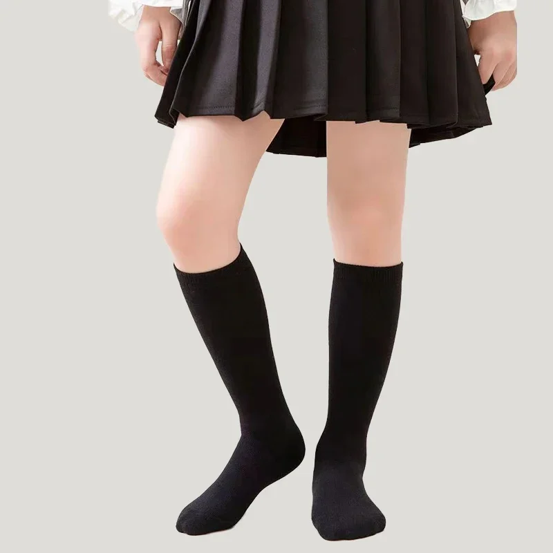 Knee-High School Socks for Kids, Solid Color, White Comfy Breathable Soft Knit Fabric, long socks for girls, All-season