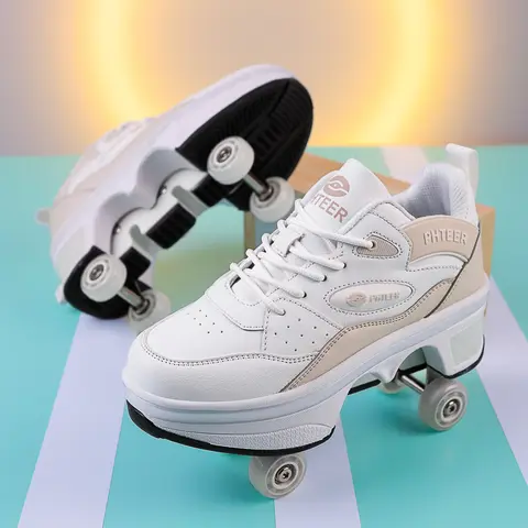 Deformation Shoes Roller Sneakers With 4 Wheels Skates Adult Kids Runaway Parkour Wheels Shoes For Women Men Youth Sport Shoes