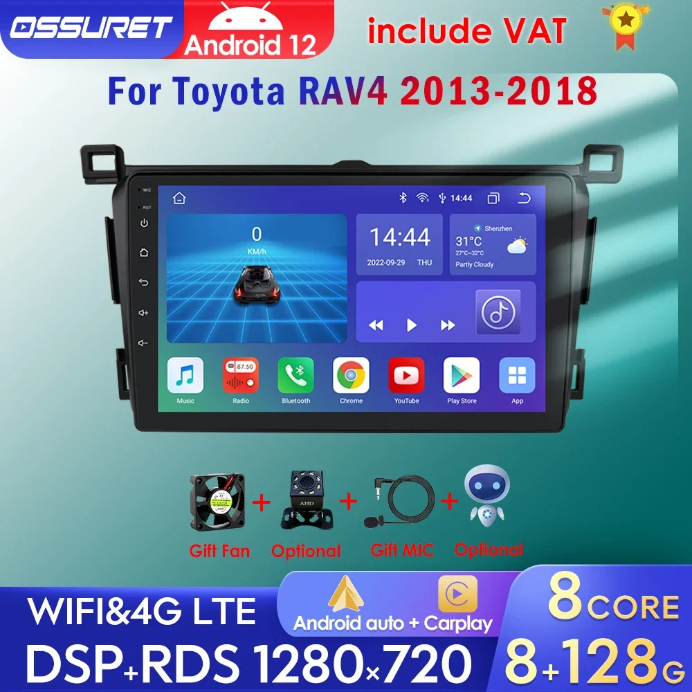 Octa Core 7862 Android Car Radio For Toyota RAV4 2013-2018 Navigation GPS 2Din Multimedia Player Carplay Auto AI Voice 8G 128G