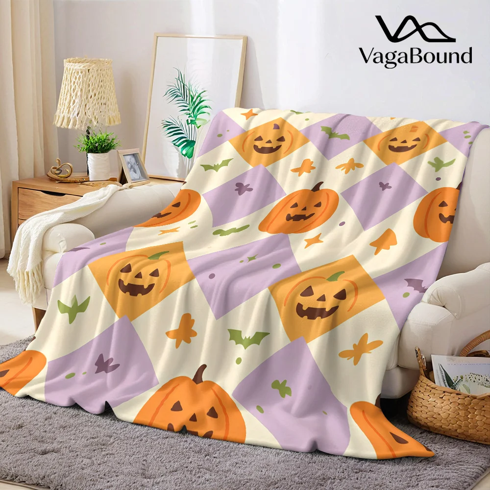 Pumpkin Diamond Argyle Flannel Blanket Warm Soft Halloween Christmas All-Season Couch Decorative Cozy Warm Gift