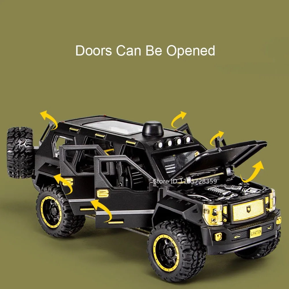 1:24 Terreinwagen Miniatuur Model Speelgoed Legering Diecast Politieauto Geluid Licht Deuren Geopend Trek Rubberen Banden Kinderen Geschenken