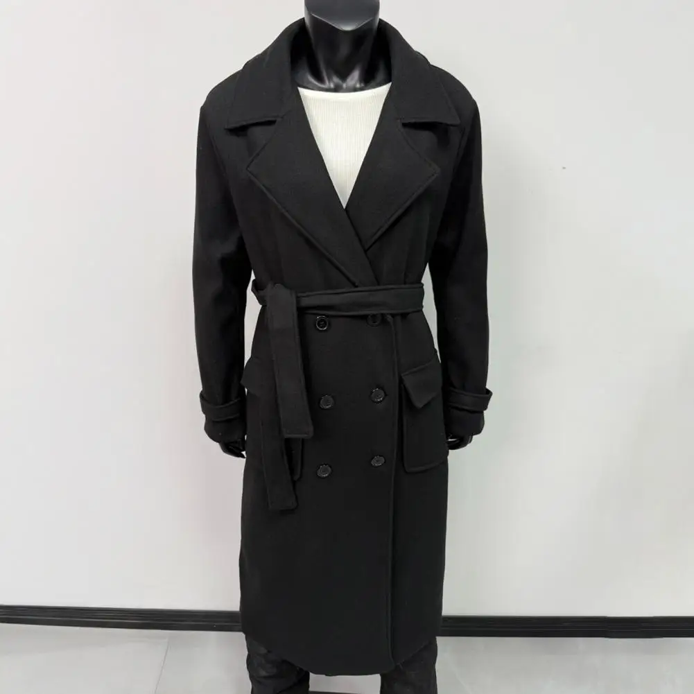 Elegant Label Long Coat With Belt Loose Full Sleeve Pocket Coats 2026 Autumn Winter Solid Patchwork Outwear Lady