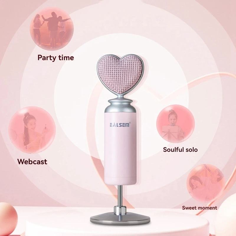 Professional USB Noise Reduction Condenser Microphone For Mobile Phone PC Computer Live Streaming Pink