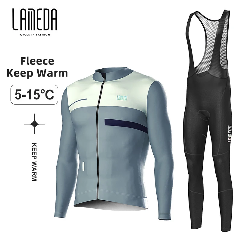 

LAMEDA Cycling Jersey Suits For Men Winter Keep Warm Fleece Tight Bicycle Long Sleeves Autumn MTB Road Bike Apparel