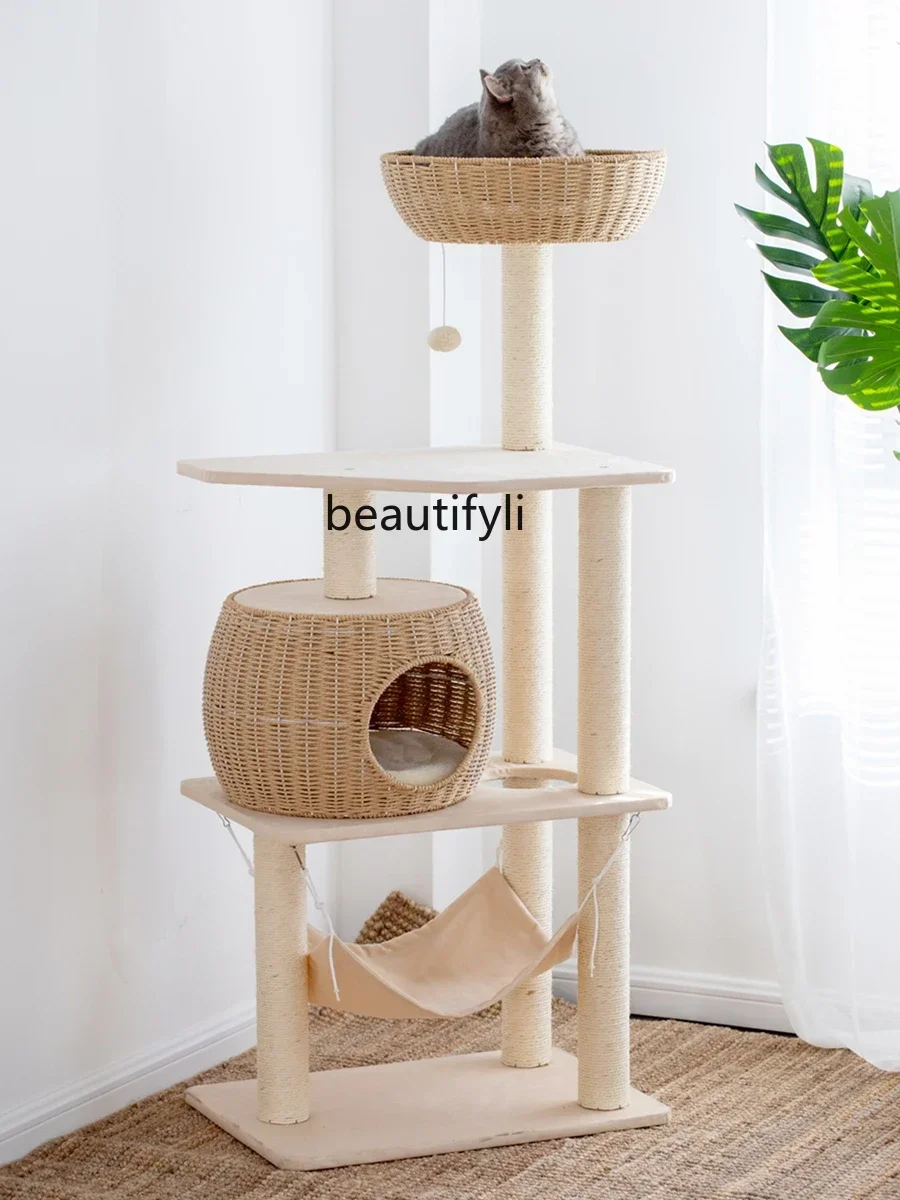 

Rattan Woven Cat Climbing Frame Cat Nest Integrated Easy to Care Sisal Multi-Layer Large Sisal Jumping Platform