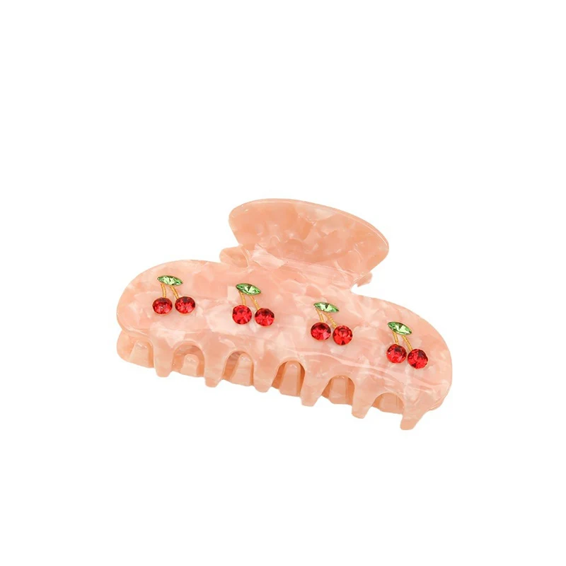 Pince à cheveux élégante en acétate de 7 cm avec motif cerise et cristaux pour femme – Accessoire capillaire populaire