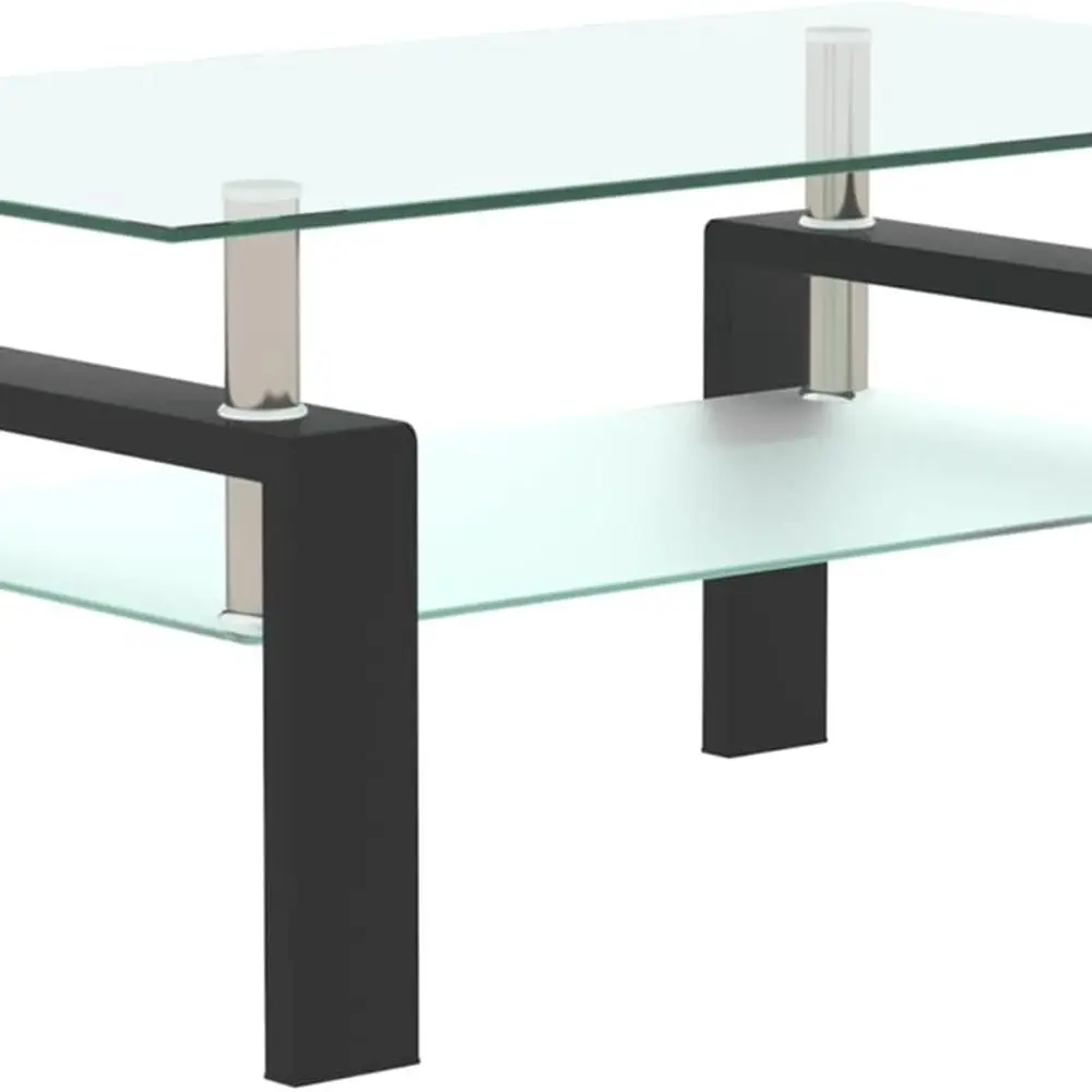 3-Piece Modern Glass Coffee Table Set with Side Table and Black Metal Frame for Living Room
