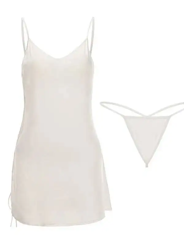 Casaul 실키 새틴 스위트 버터플라이 프린트 핫 스트랩 스플릿 가더드 체스트 패드 나이트드레스 홈웨어 솔리드 컬러 드레스 우아한 5Z0U