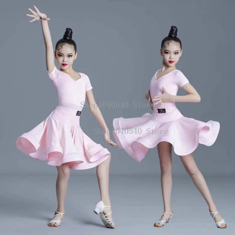 소녀의 라틴 댄스 대회 유니폼 고급 공연 연습 세트 전문 표준 대회 규정 수업