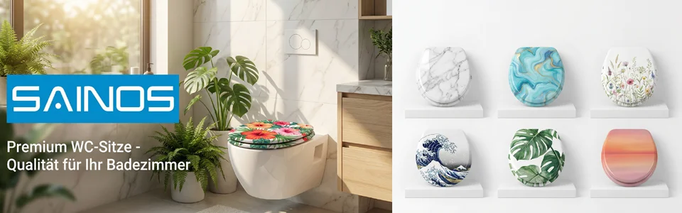 SAINOS WC-Sitz mit Soft-Close-Funktion, WC-Sitz aus Holz, universeller Toilettensitz, langlebiger, stabiler MDF-Toilettensitz, belastbar bis 190 kg, einfache Installation, Zinklegierungsscharnier, antibakteriell und leicht zu reinigen – Detail 1