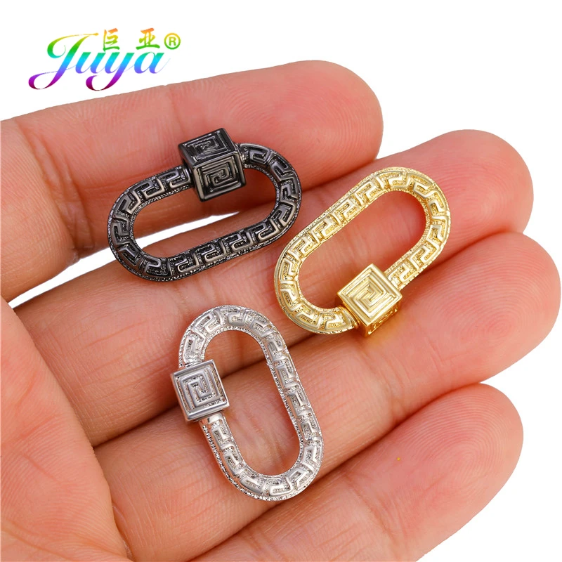 Juya Handmade 18K Gold Plated Fasteners Screw Lock Carabiner Clasps Accessories For DIY Women Mesh Chains Pendant Jewelry Making
