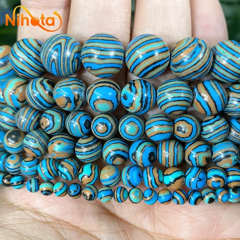 Blue Lace Malachite Stone Beads Round Loose Spacer Bead for Jewelry Making DIY Bracelet Accessories 15'' Strand 4/6/8/10/12mm