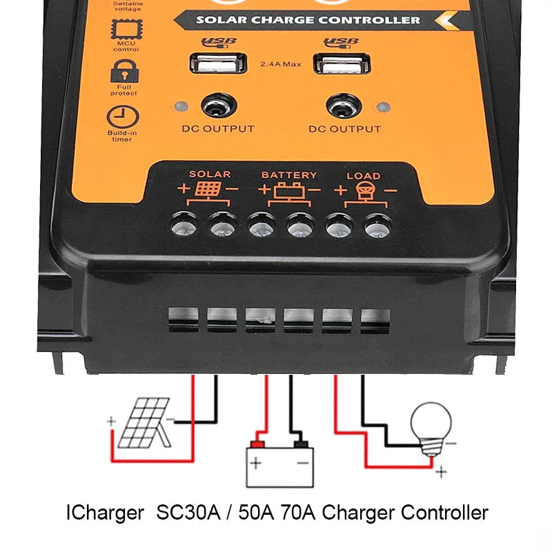 Imagem -06 - Controlador do Sistema Solar Controlador de Célula pv Regulador de Bateria Usb Porta dc Lcd 12v 24 30a 50a 70a Mppt