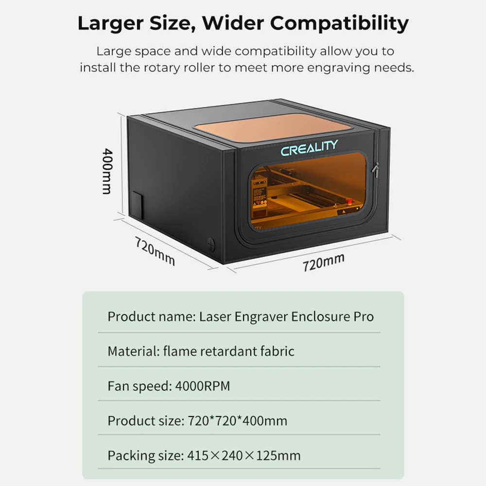 Creality Laser Engraver Enclosure Pro  Fireproof and Waterproof Dustproof  Protective Cover 720x720x400mm with Exhaust Fan