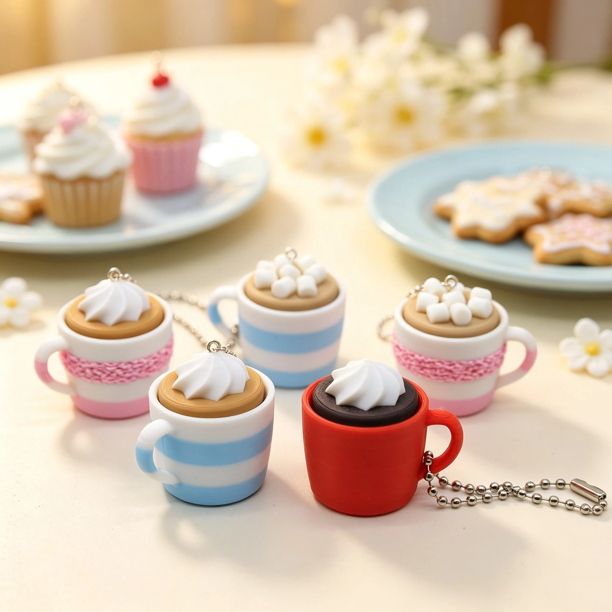 1/5Pcs Cupcake Keyboard Fidget Toy Keychain Kawaii Simulation New Cake Fidget Clicker Anti Stress Keyring Christmas Couple Gifts