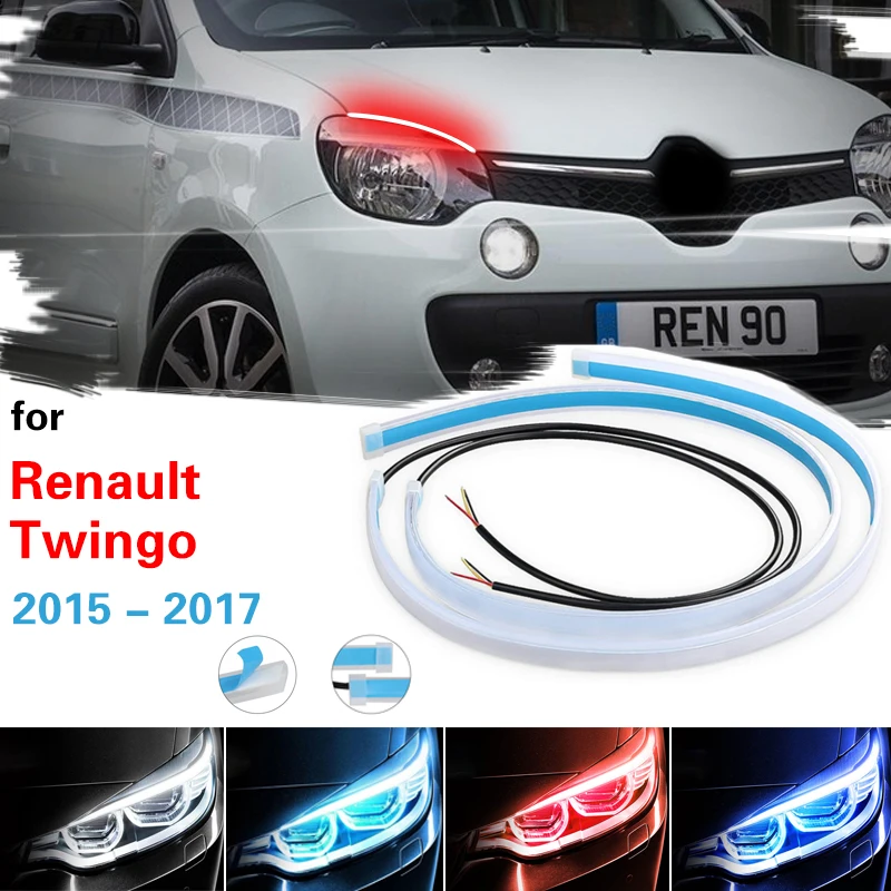 

For Renault Twingo 2015-2017 Car Daytime Running Light Flexible Waterproof Flow DRL LED Strip Headlights Turn Signal Lamp Yellow