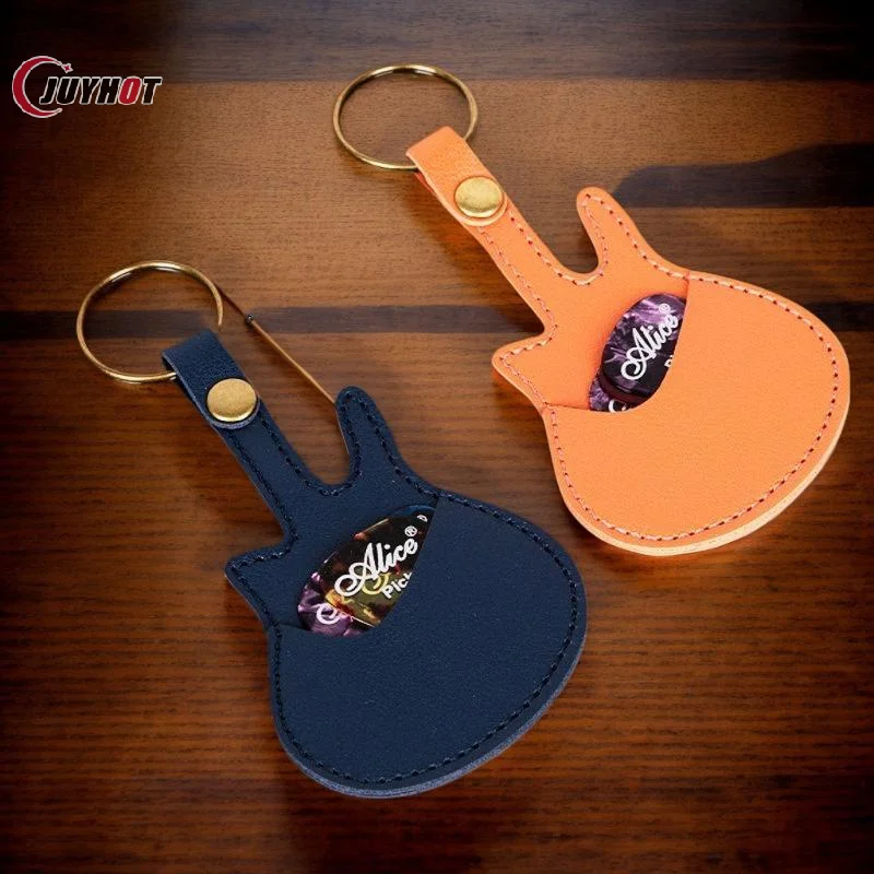 1PC Leather Guitar Pick Bag Pick Holder Case Guitar Shape With Key Ring Guitar Accessories Instrument Accessories