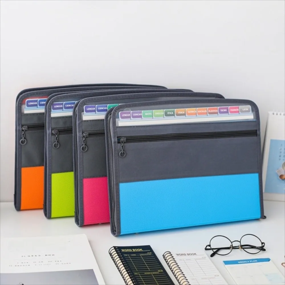 13 Pockets Expanding File Folder A4 Front Pencil Pouch Accordion File Organizer Portable Multi-layer Document Storage Bag