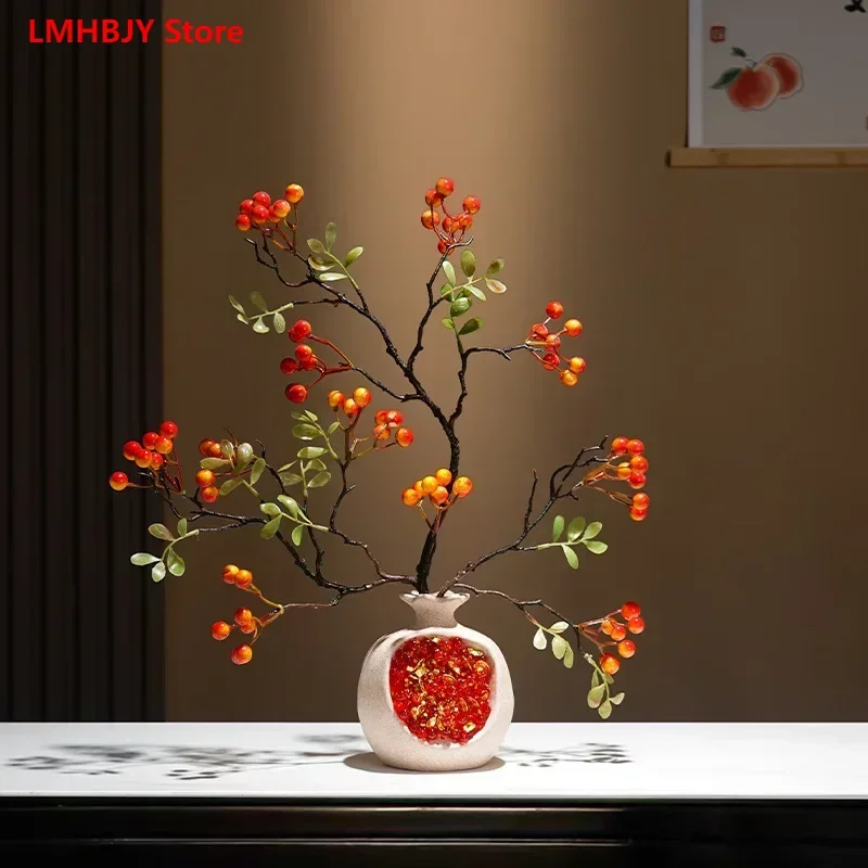 LMHBJY Moving Gifts New Chinese Multi-seed Pomegranate Desktop Simulation Vase Ornaments Creative TV Cabinet Porch Decoration