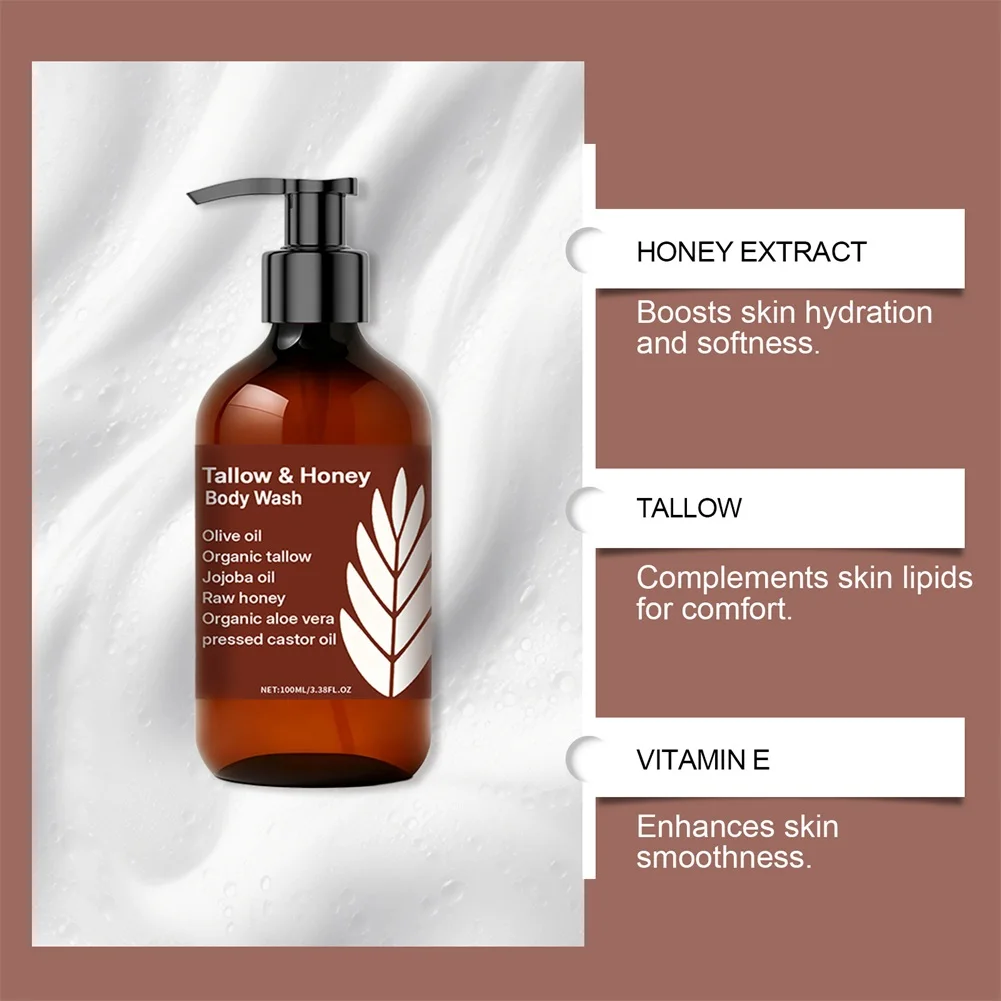 Tallow Honey Body Wash Gentle Hydrating Shower Gel Chemical-Free Rich In Vitamin Luxurious Lather Body Wash For All Skin Types