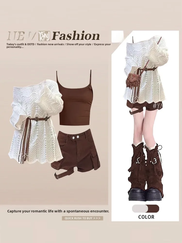 

n Sle Vaion Knitted Hollow out Net Fiing Net Sun Protection Cover up Top ort Set Women's Faion Ensemble