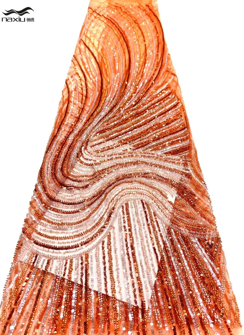 

Madison 2026 Elegant African Nigerian Fashion Beaded Lace High-end Luxury French Sequins Mesh Lace Fabric Women Evening Dress 5Y