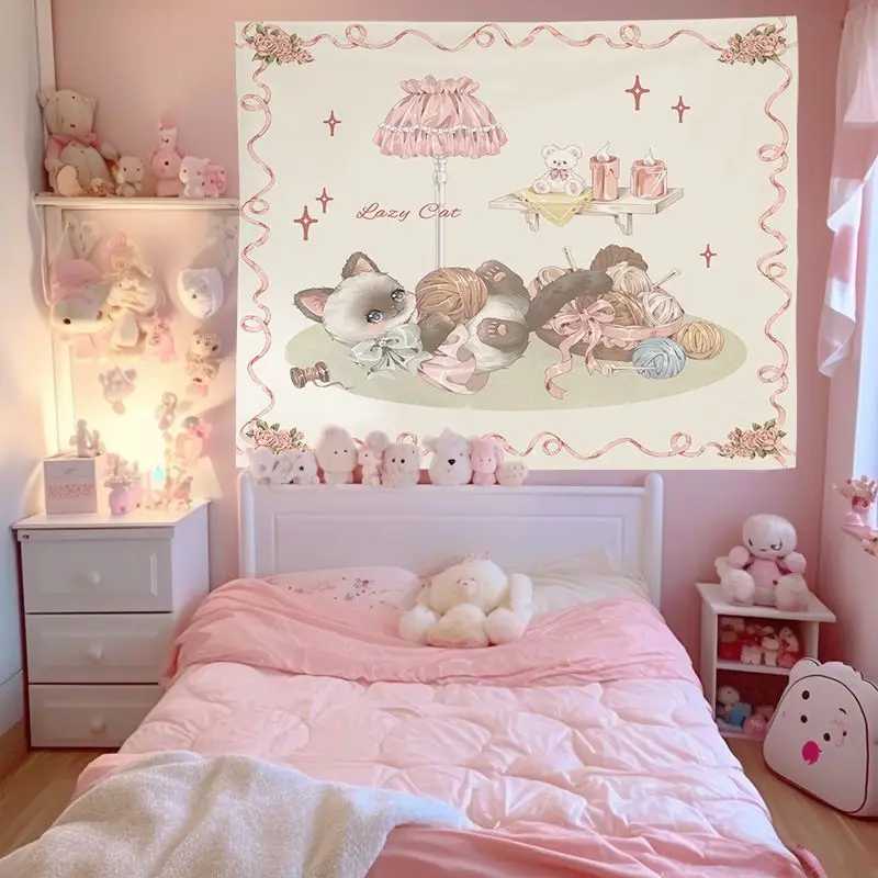 VIKAMA Angel Rabbit Concert Tapestry Wall Hanging Home Decor for Bedroom Living Room Dorm Piano Notes Rose Cartoon Aesthetic