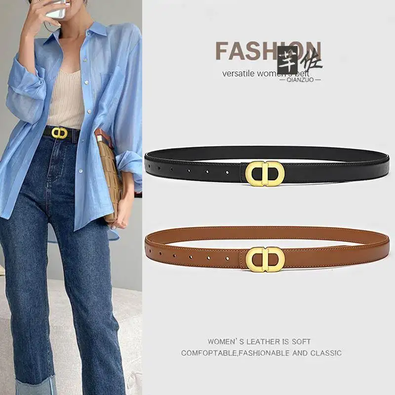 Fashionable Black Leather Belt for Women Simple Versatile Denim Decorative Authentic Belt 2026 New Style Casual Geometric Pat...