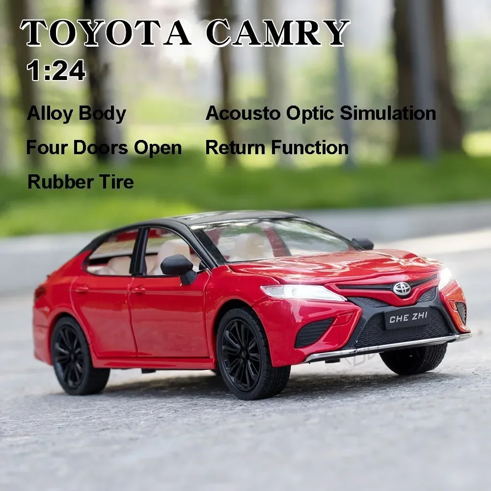 1:24 Toyota Camry Modello di auto in lega Giocattoli in metallo pressofuso Veicolo in miniatura Suono Luce Tirare indietro Porte aperte Toy Boy Regali di compleanno