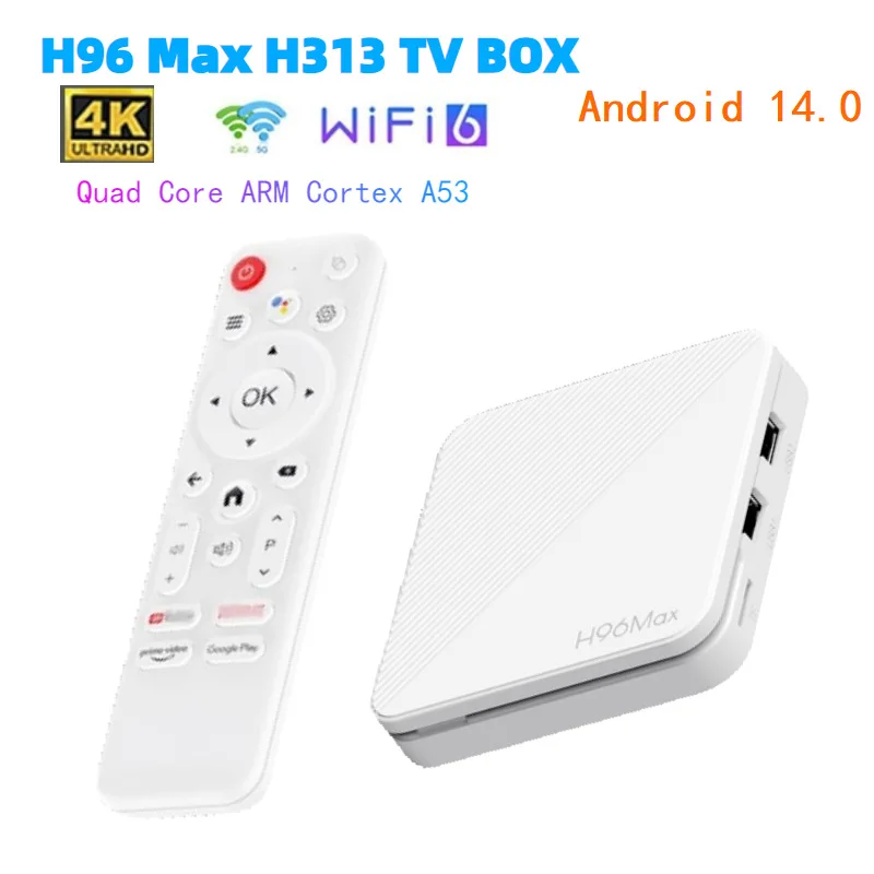 H96 MAX Allwinner H313 Quad Core Smart TV Box Android 14 2GB 8GB 16GB Wifi6 BT 4K HD Google Voice Media Player AV1 Set Top Box
