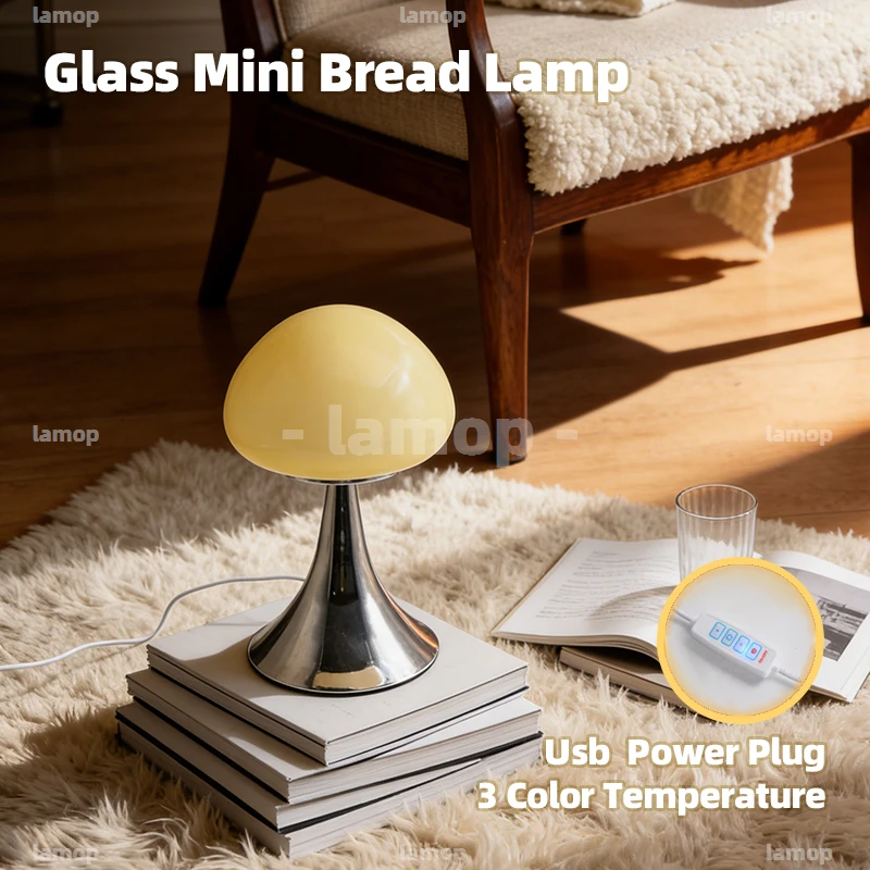 Arched Bread‑Shade Glass Table Lamp Italian Minimalist Soft Light Shadow, Desktop Decor Table Lamp for California‑Vibe Kids Room
