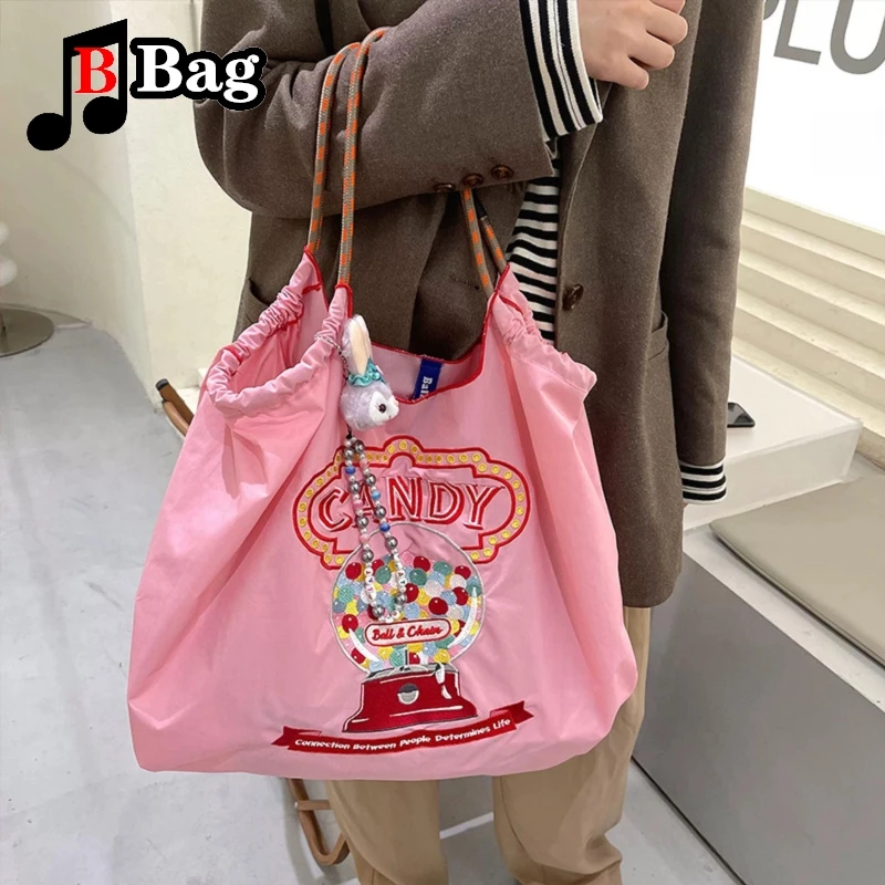 Women girl Sweet Cartoon embroidery Cloth Shoulder Bags Handbag tote Fashion Ladies Nylon Canvas Waterproof Shopping bags