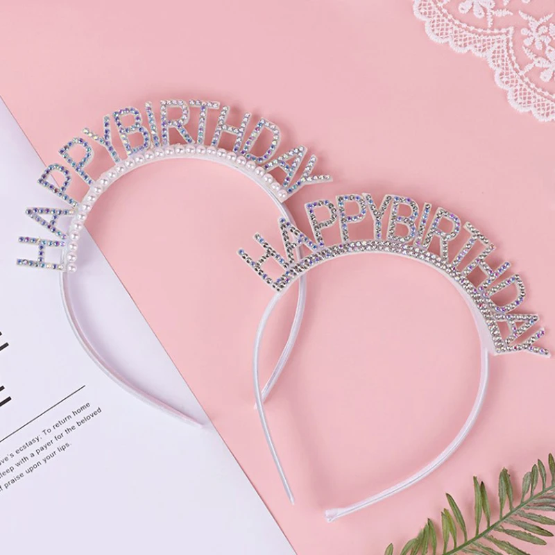 แฟชั่นหวานวันเกิดสาวแถบคาดศีรษะโลหะ Rhinestone วันเกิด Party Tiara ผม Hoop เจ้าหญิงมงกุฎผู้หญิง Headwear