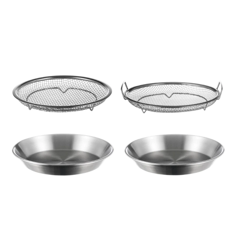 Metal Draining Tray with Round Insert and Lower Pan for Vegetable Drying, Oil Separation and Daily Use A2BB