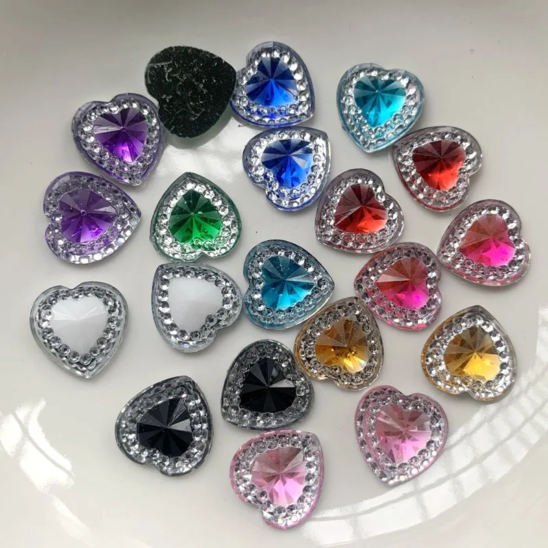 12 mm lucido resina strass bicolore a forma di cuore strass giardino artigianato a forma di cuore scrapbook accessori fai da te 80 pz/lotto