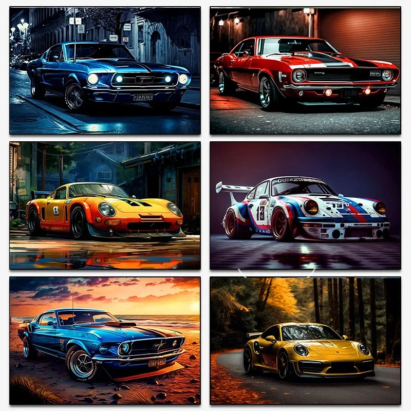 Ford Mustang Classic Sports Luxury Supercar Posters and Prints Canvas Painting Wall Art Picture for Living Room Home Decoration