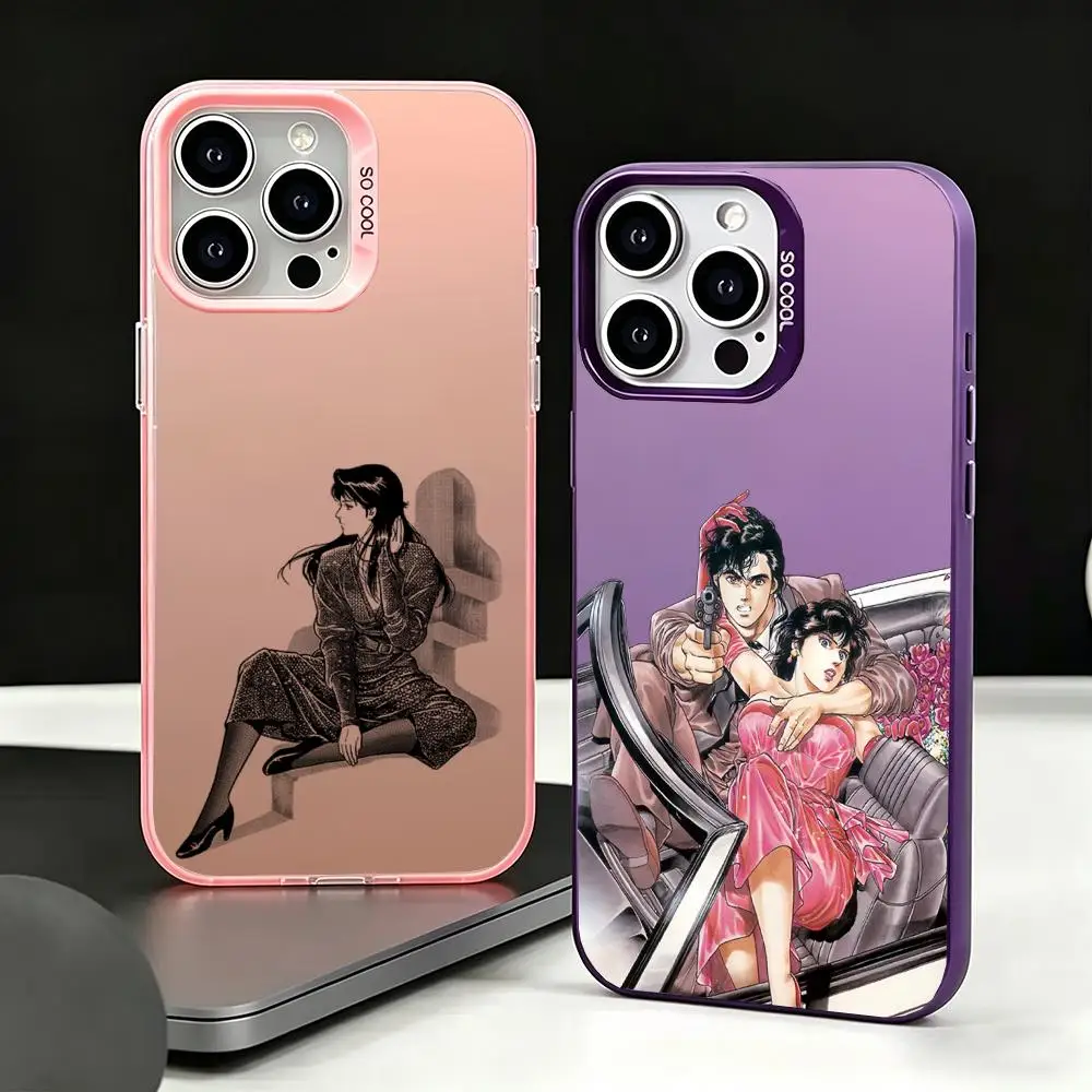 Coque de téléphone couleur argentée, TPU plaqué argent, antichoc, souple, pour iPhone 16 15 14 13 12 11 XS XR 7 A-City Hunter