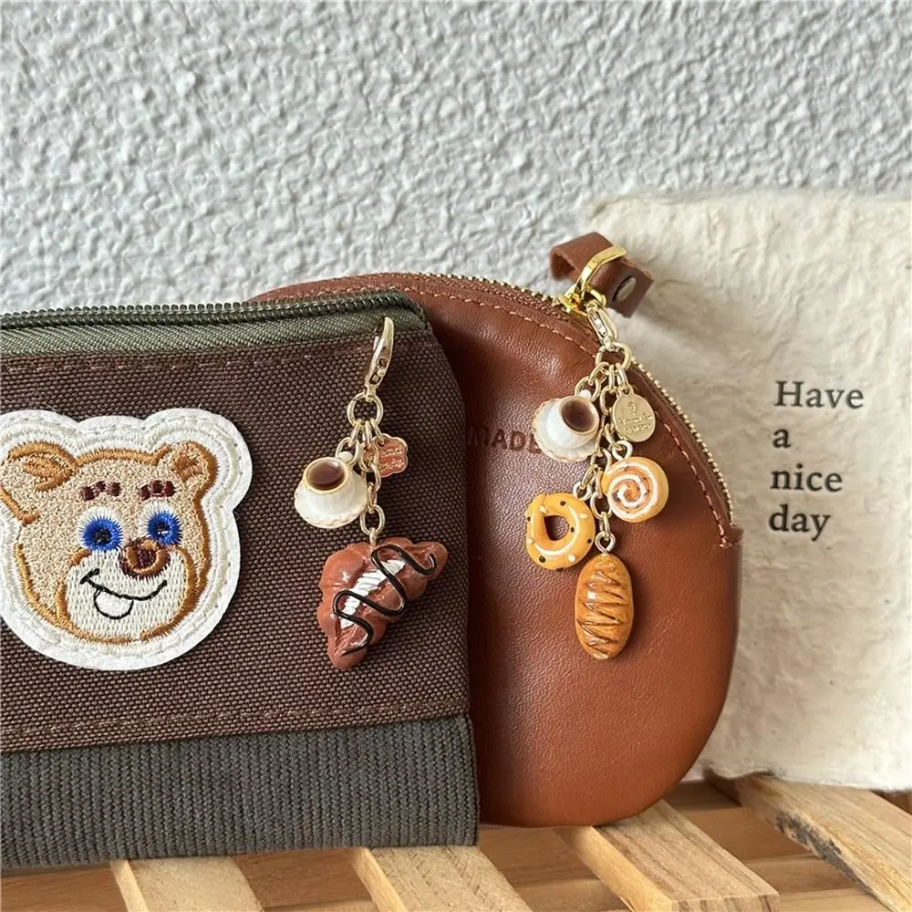 Dessert Coffee Bread Keychain Alkali Bread Bagel Cartoon Key Chains Hanging Chain Headphone Pendant Bag Pendant Bag Pendant